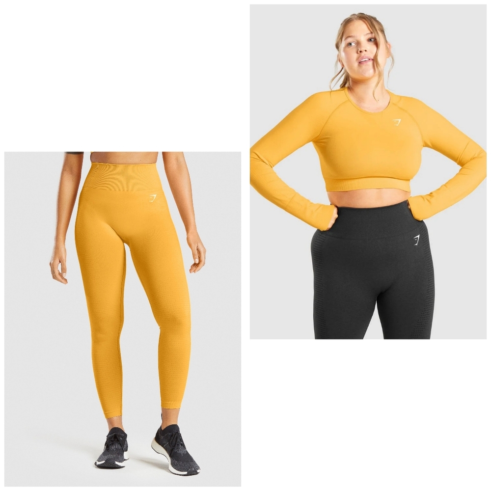 Gymshark Set Vital Seamless 2.0 Crop Top Leggings Saffron Yellow Small / Medium